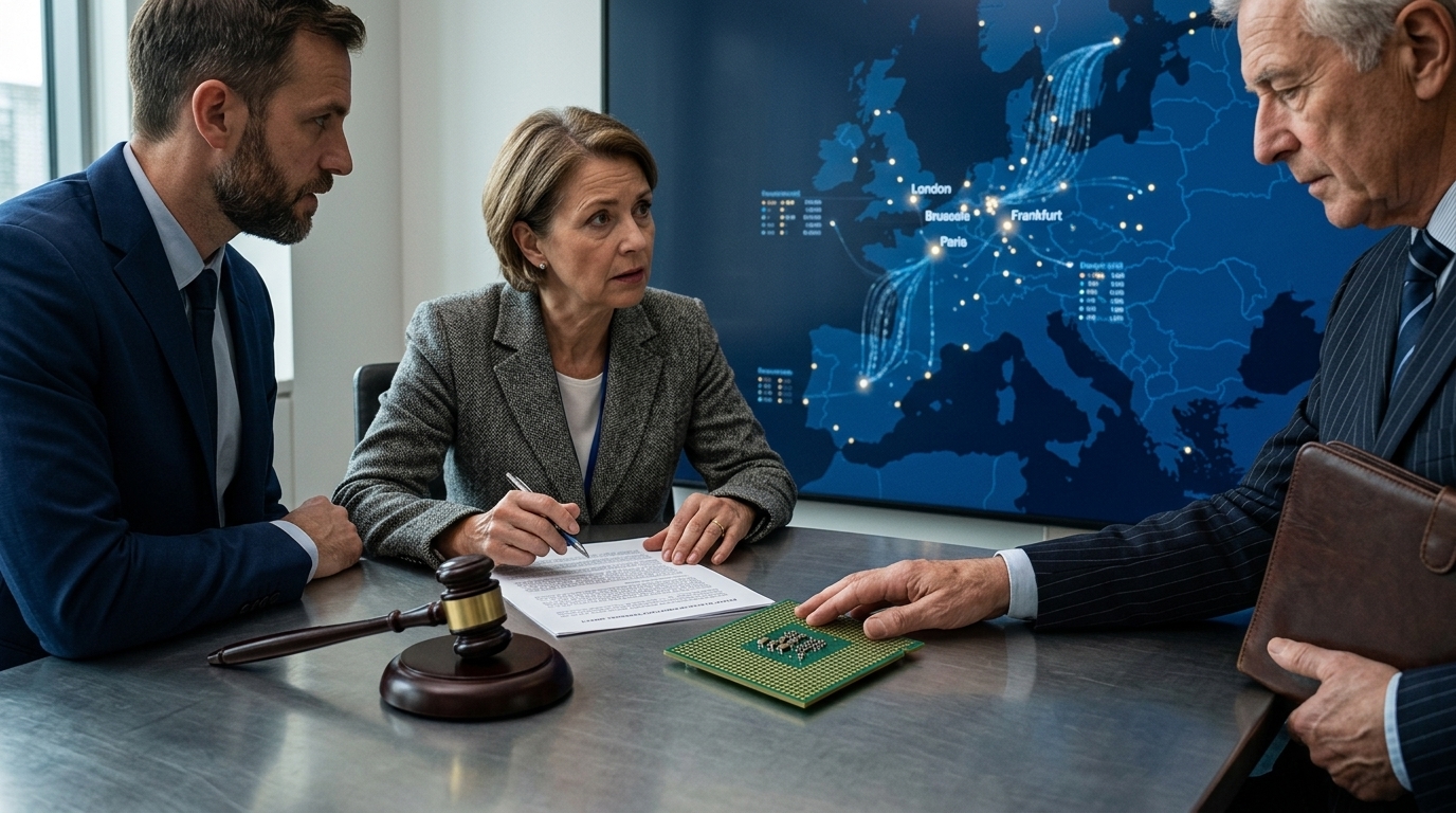 Digital visualization of AI technology and the European banking system.