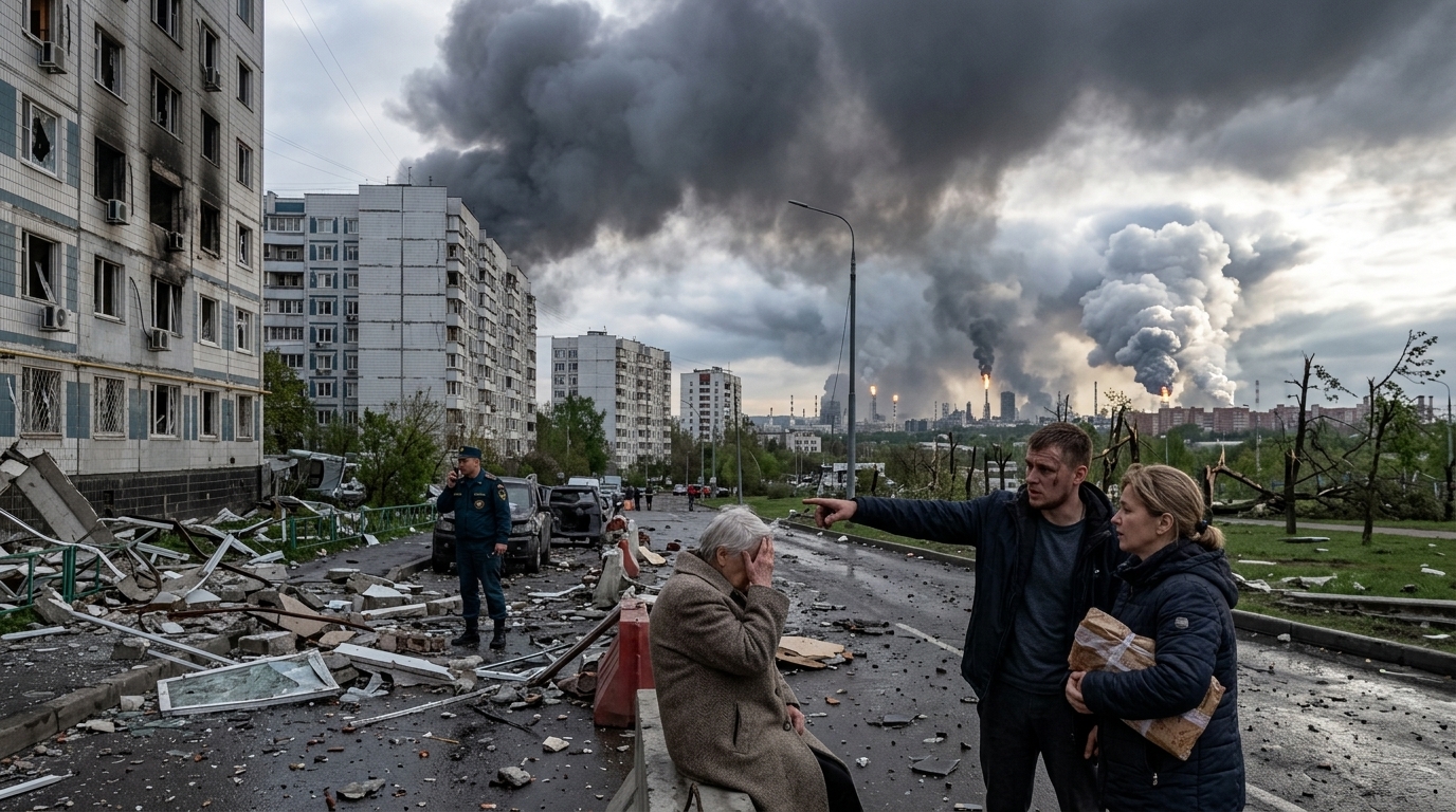 Swarm of Ukrainian drones over Moscow during a massive overnight strike.