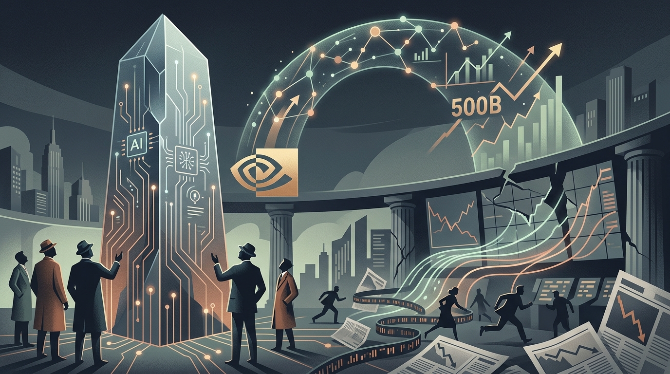 Nvidia chips and financial charts representing AI investments.