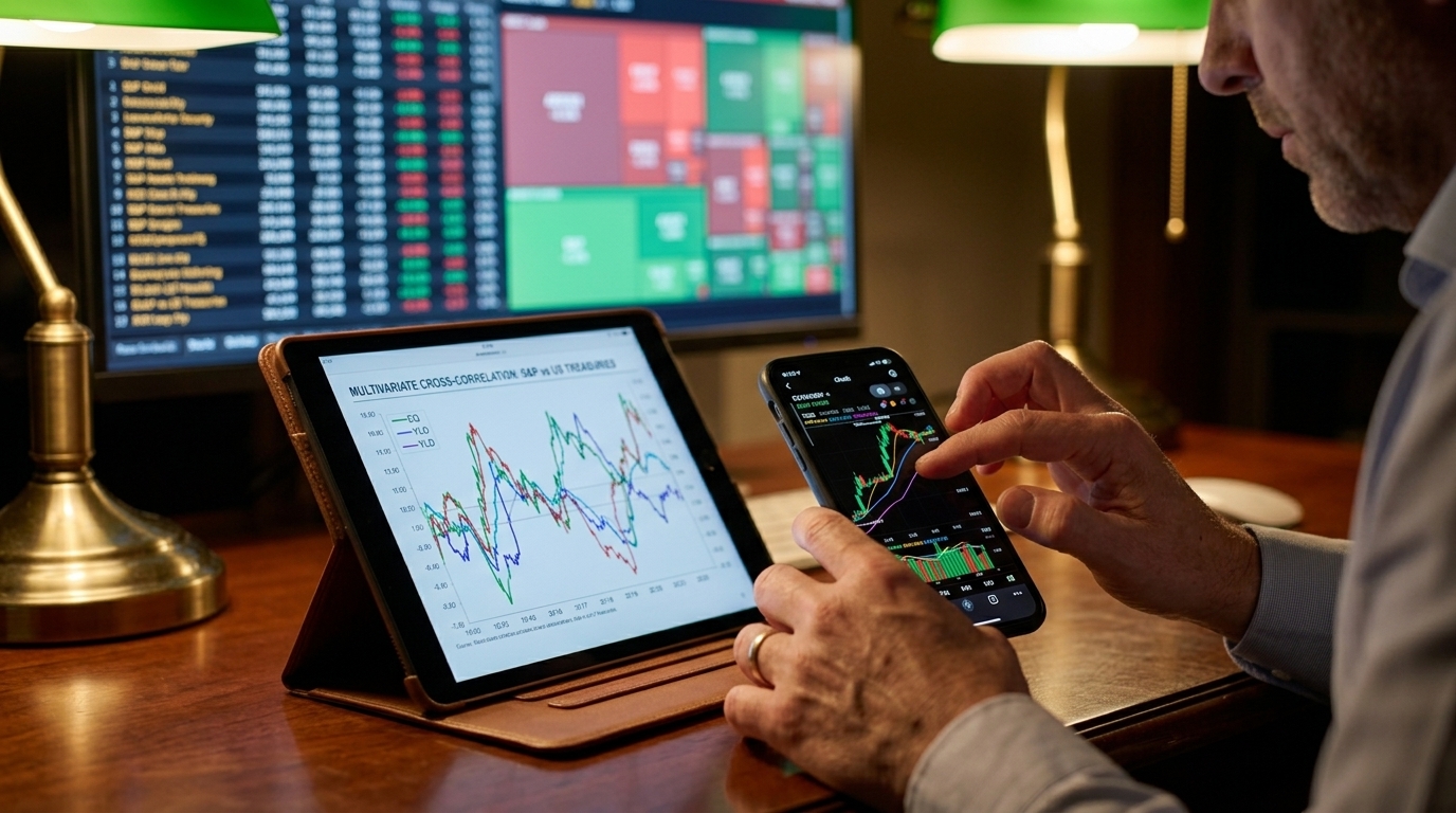 Financial chart showing the correlation between stock market indices and bond yields.
