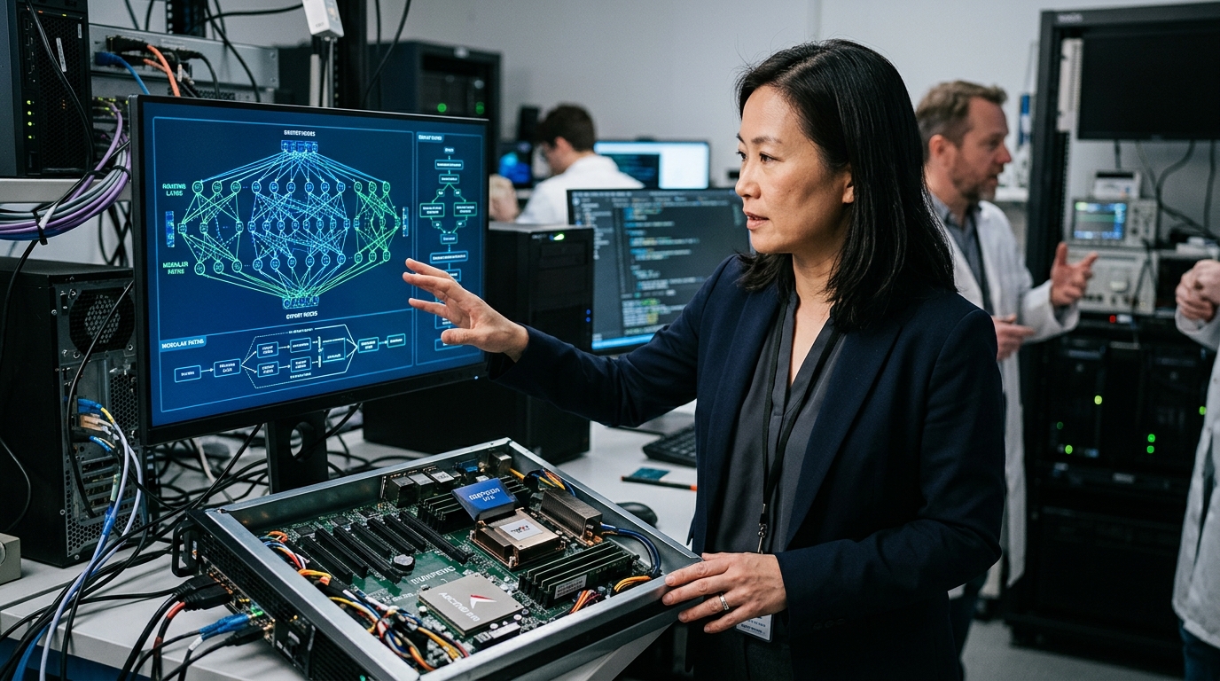 Huawei Ascend processor and DeepSeek V4 logo illustrating AI architecture synergy.