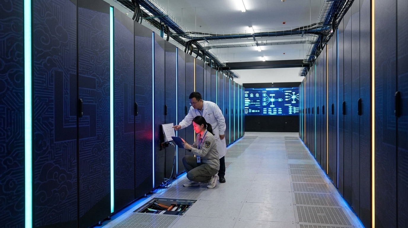 The Chinese LineShine supercomputer in a high-tech data center facility.