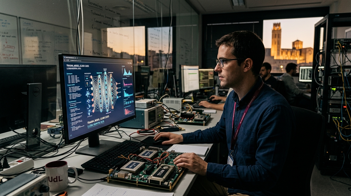 Medical professional using AI software to analyze trauma patient data in Lleida.
