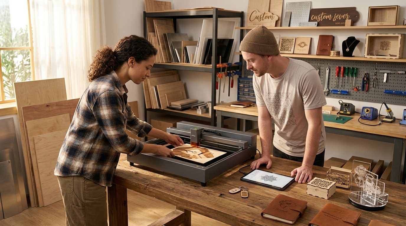 The xTool M2 hybrid machine combining laser cutting and CMYK color printing for creators.