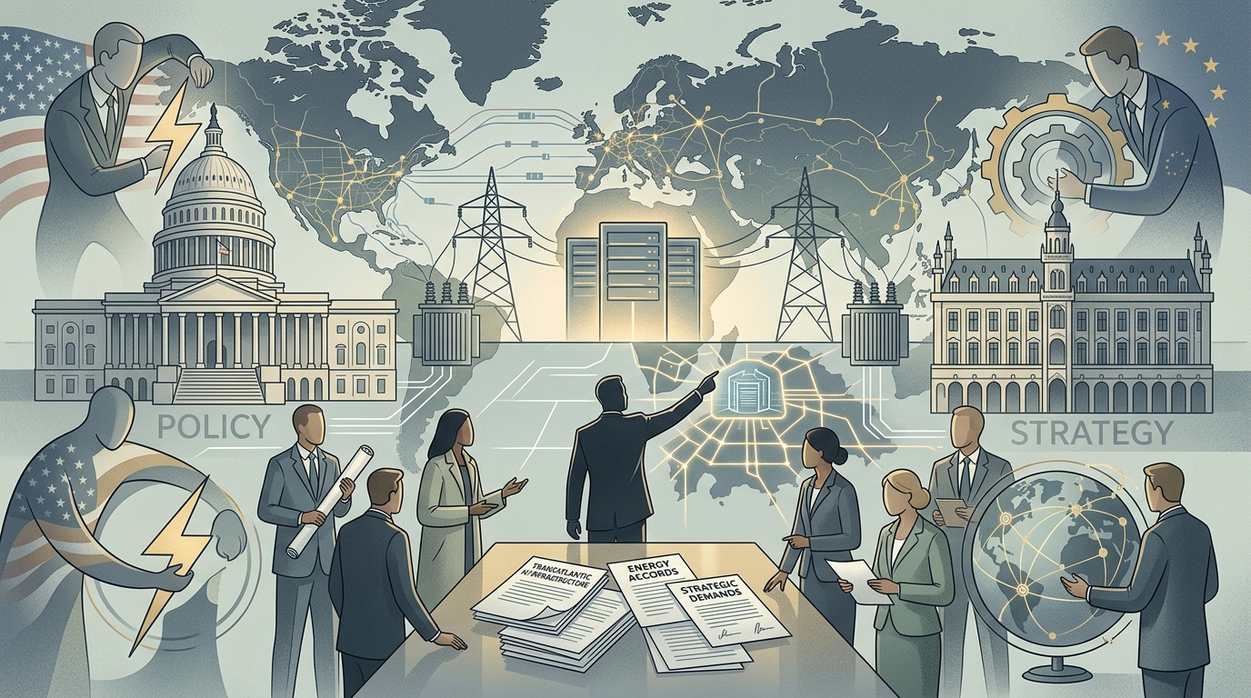 Map showing data centers and energy infrastructure for AI Geopolitics.