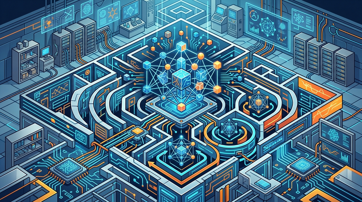 Illustration of recursive self-improvement and AI evolution.