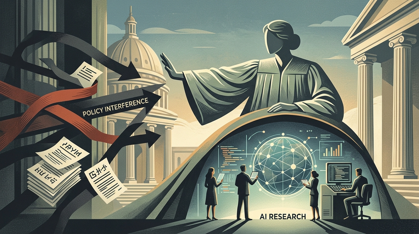 Gavel and digital AI network representing judicial protection of AI research.