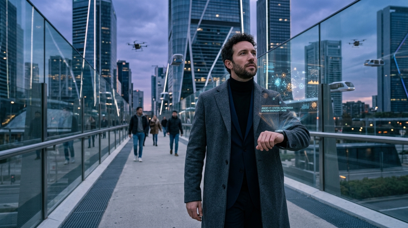 Digital representation of an autonomous AI agent in a corporate setting.