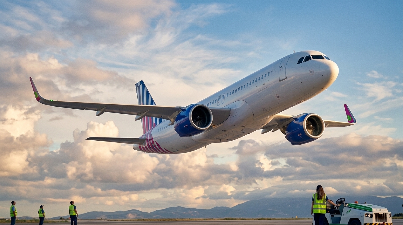 SKY express aircraft representing sustainable aviation and green growth initiatives.