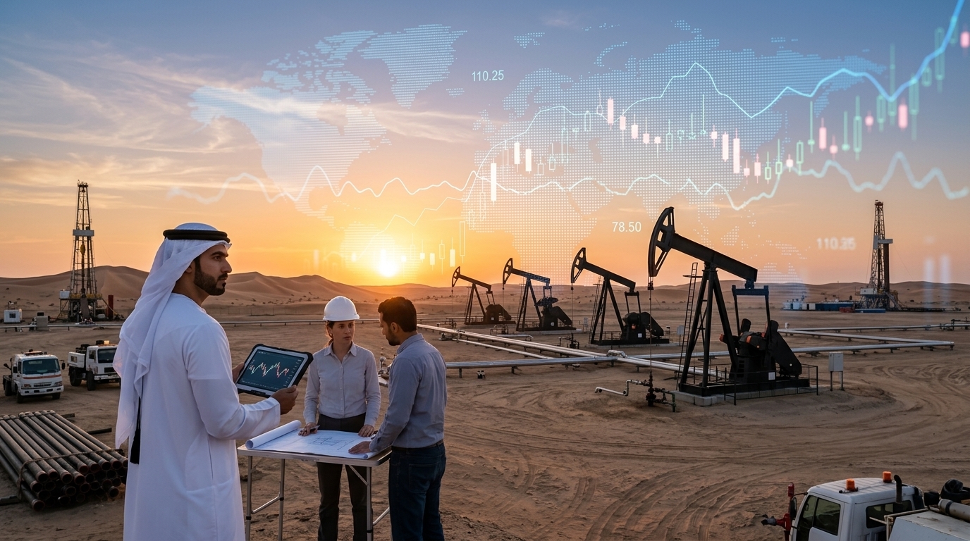 Oil price charts and UAE flag next to the OPEC logo.
