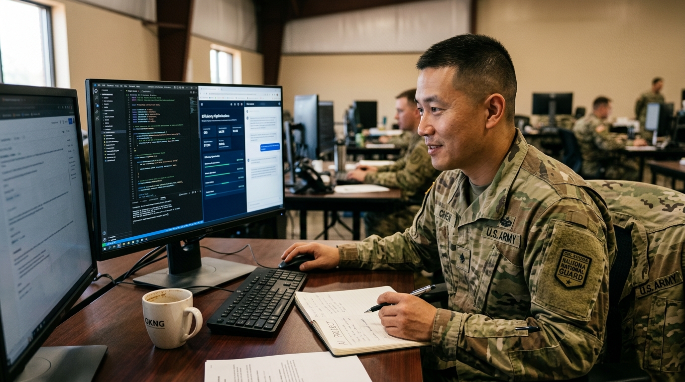 Oklahoma National Guard Sergeant using AI tools to automate military bureaucracy.