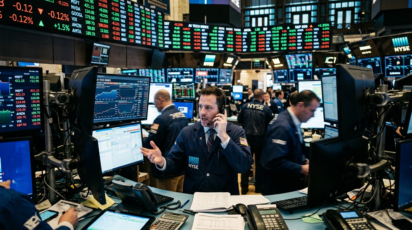Financial chart analyzing AI investments and technology stocks on Wall Street.