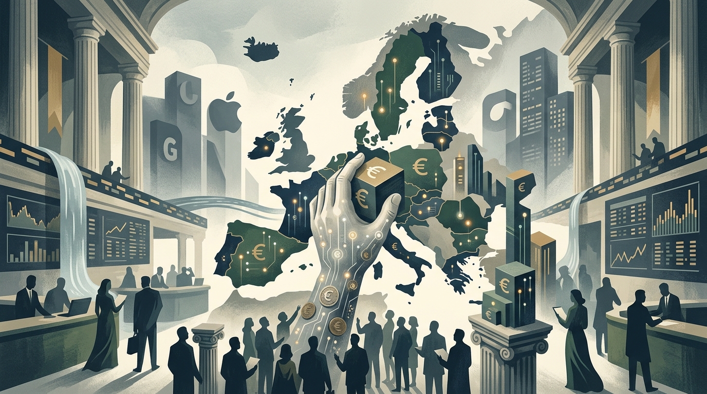Economic growth charts and European Union logo representing the Capital Markets Union initiative.