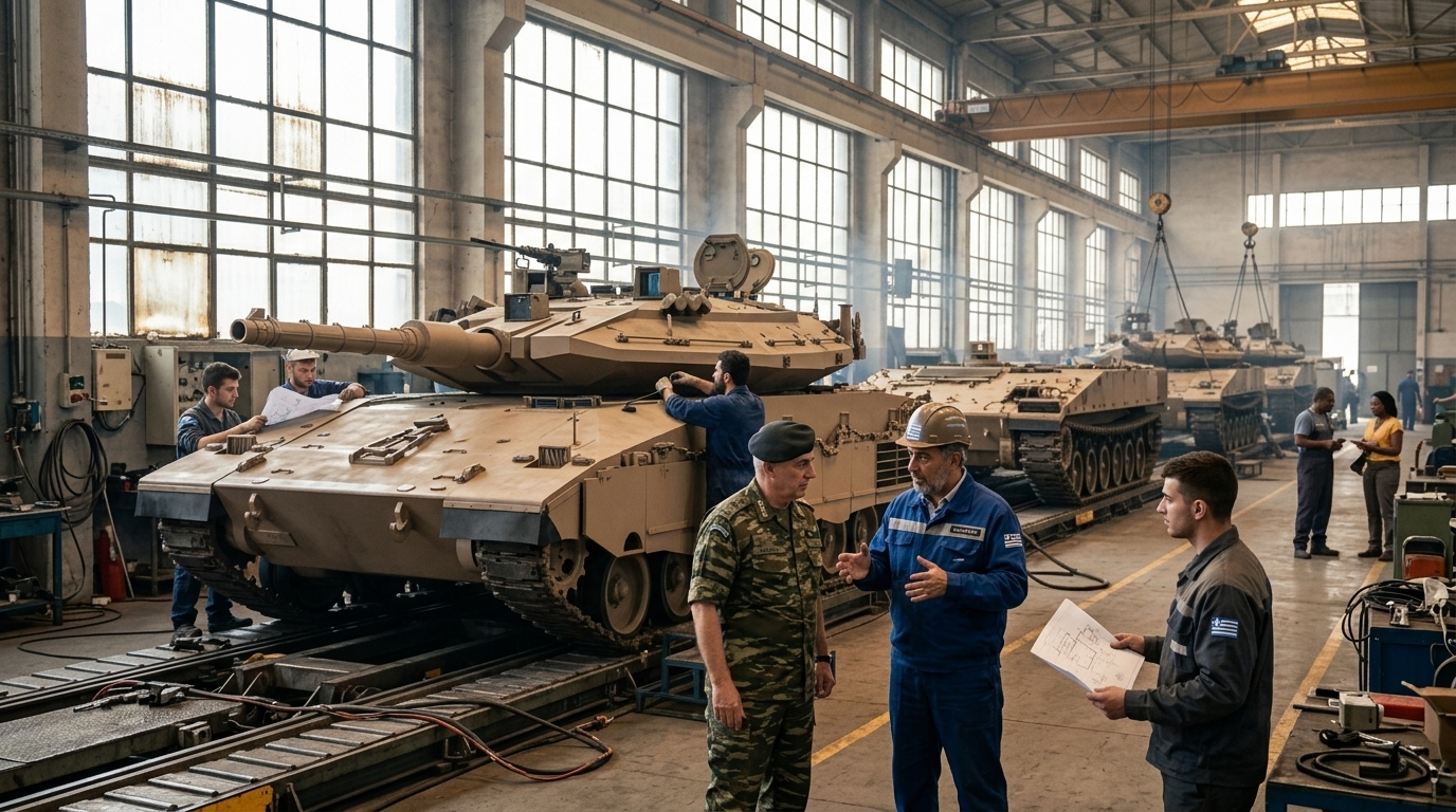 Modern production line within the Greek defense industry for procurement programs.