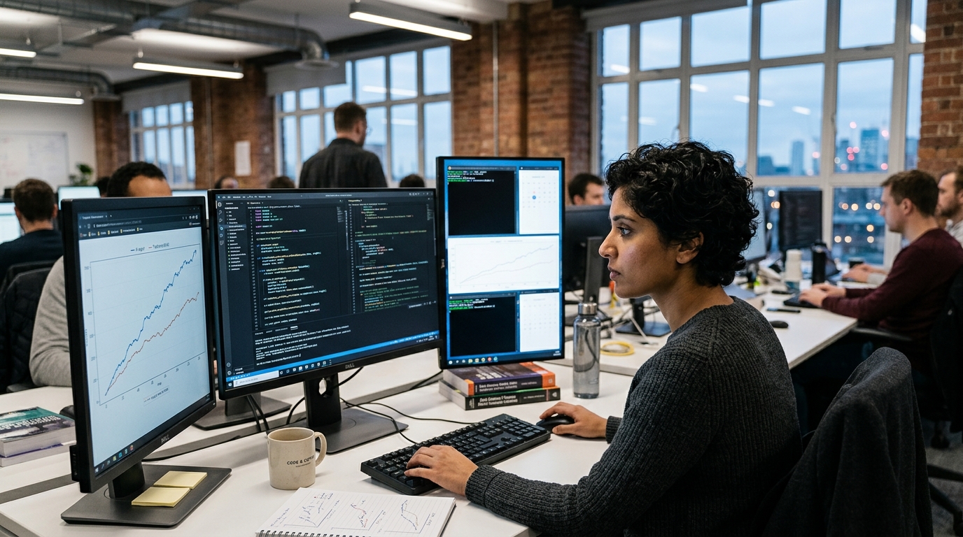 Digital representation of AI agents analyzing financial data for JPMorgan investments.