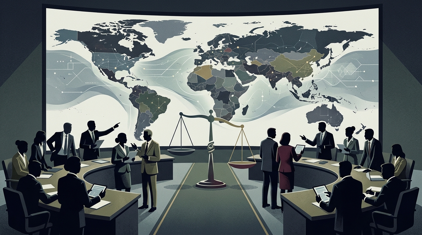 Digital visualization of AI abundance and global geopolitical networks.