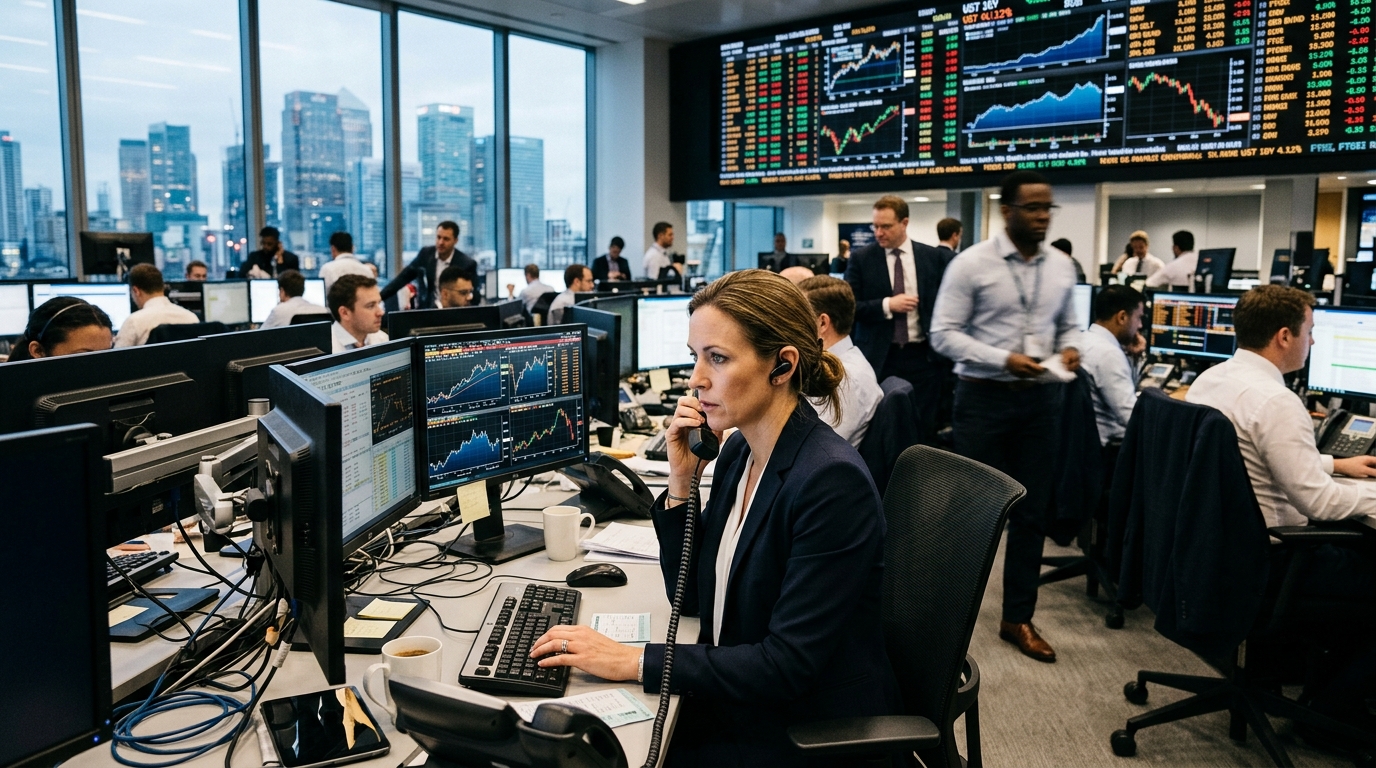 Digital visualization of AI algorithms analyzing global bond market data and risk metrics.