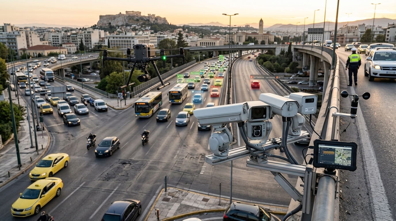 Κάμερες και drones της ΕΛ.ΑΣ. με τεχνητή νοημοσύνη για τη διαχείριση κυκλοφορίας στην Αττική.