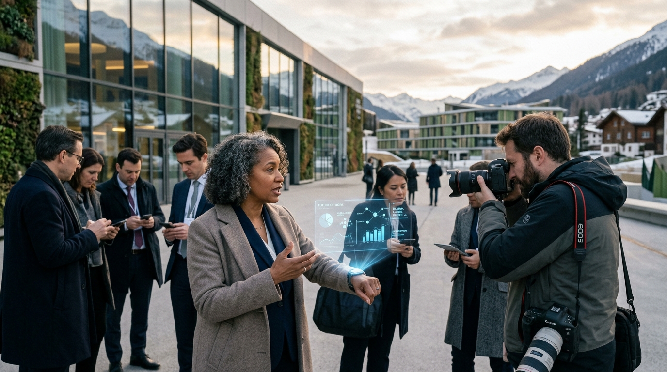 Global leaders at Davos 2026 discussing Artificial Intelligence and labor market changes.