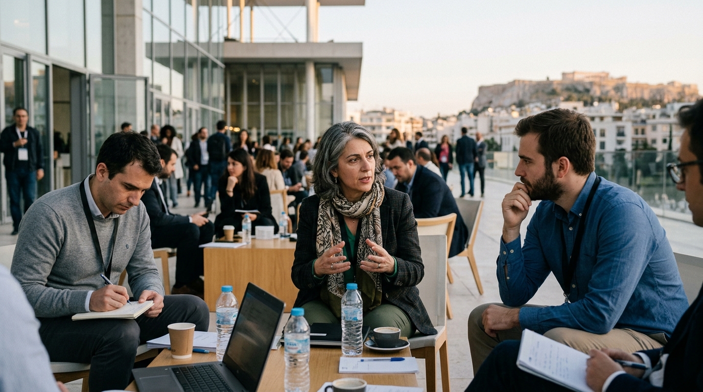 Tech experts and philosophers discussing AI ethics in a modern Silicon Valley laboratory.