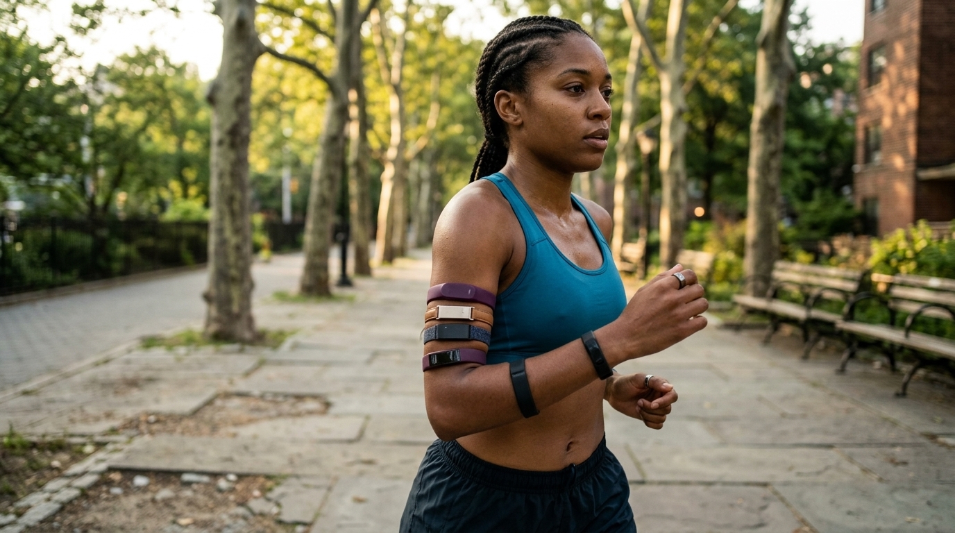 Μινιμαλιστικό wearable χωρίς οθόνη στον καρπό για παρακολούθηση υγείας.