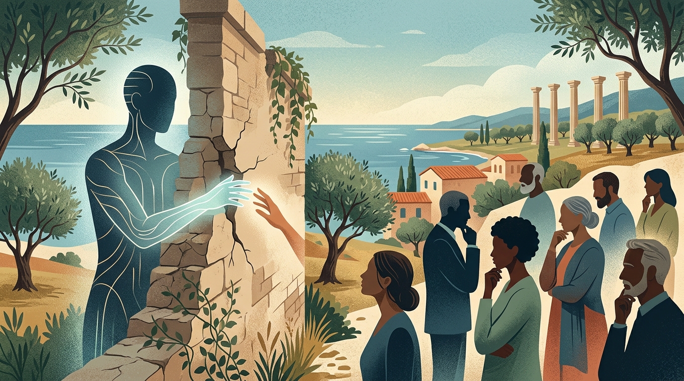Αφηρημένη απεικόνιση της ηθικής ΤΝ και του ανθρώπινου στοχασμού στη Μεσόγειο.