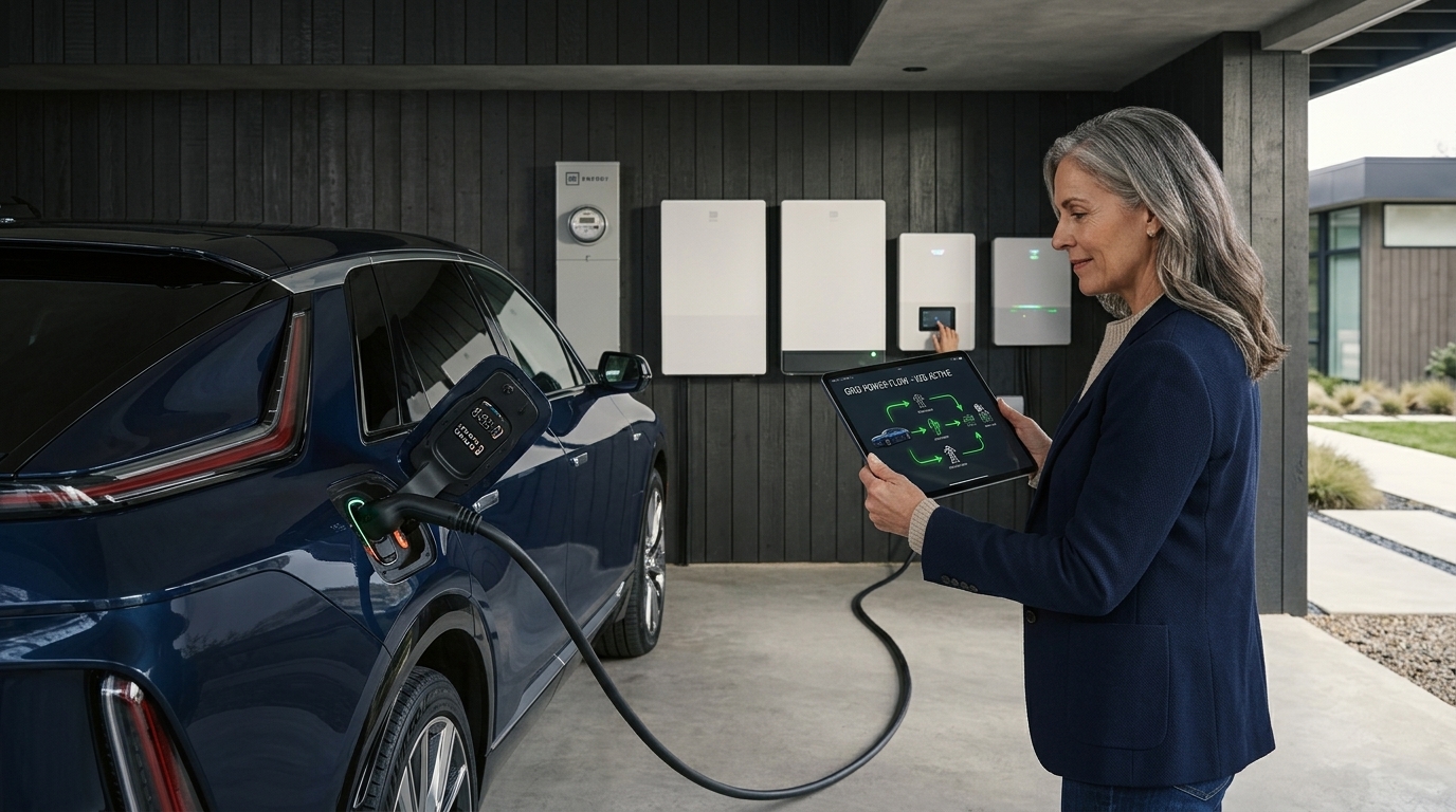 GM electric vehicle using V2G technology to support energy grids for AI data centers.