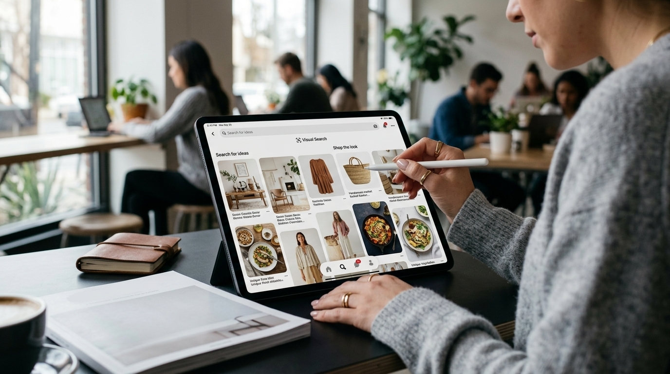 User performing a Pinterest search for e-commerce products using visual recognition.