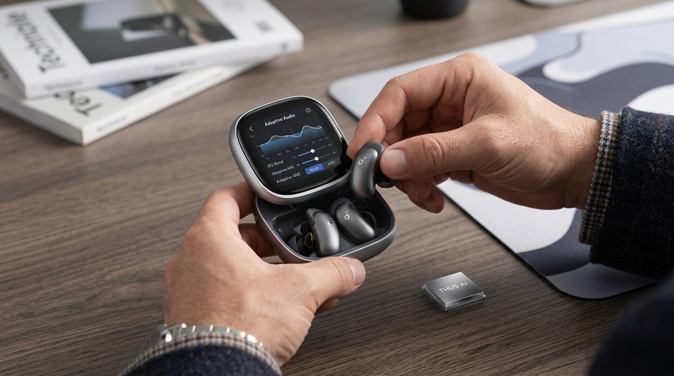 Τα ακουστικά Anker Liberty 5 Pro με το AI τσιπ Thus για προσαρμοστικό ήχο.