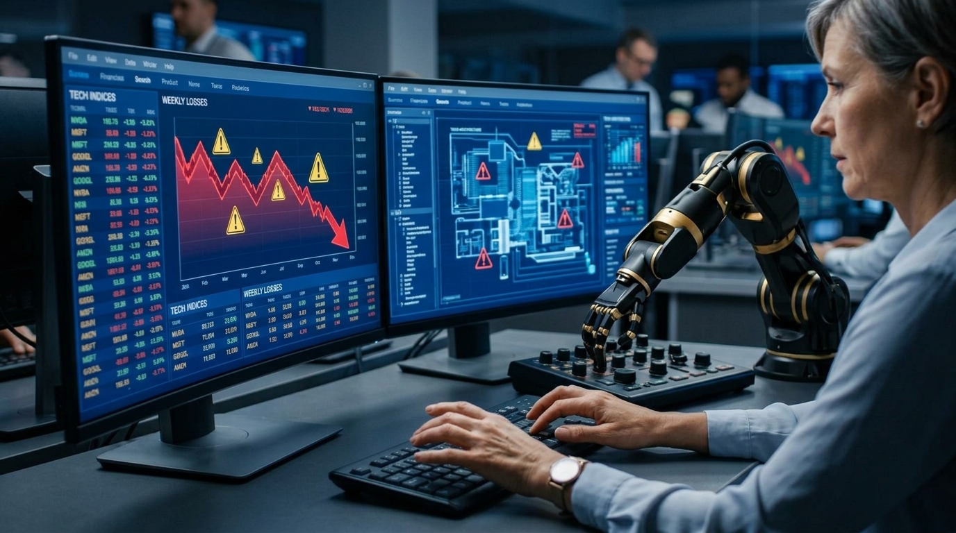 Stock market chart showing a downward trend in AI technology stocks.