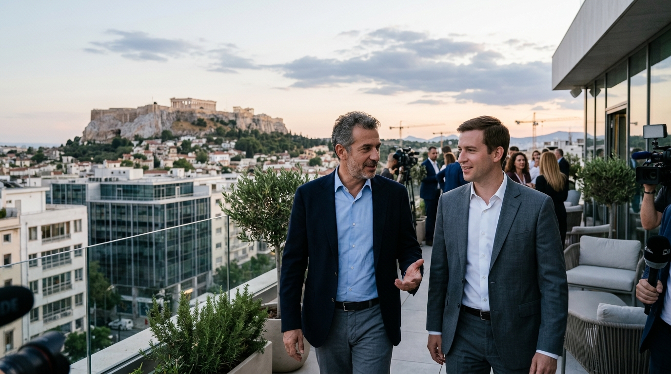 Ψηφιακός χάρτης της Ελλάδας με κυκλώματα ημιαγωγών και το λογότυπο της Pax Silica.