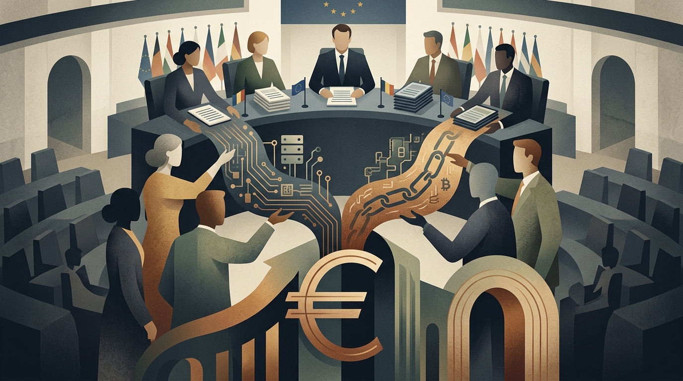 Emmanuel Macron discussing Big Tech and cryptocurrency taxation for the EU budget.