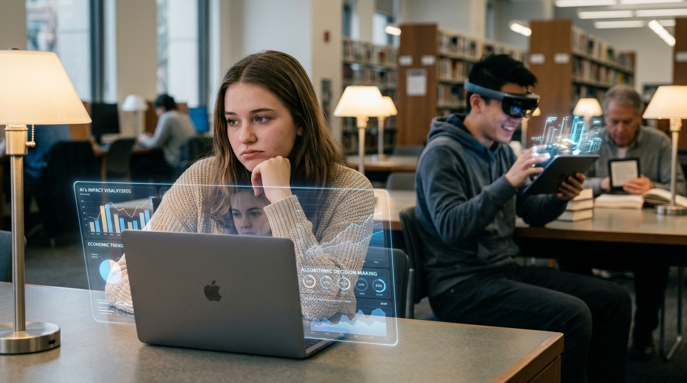 Infographic comparing AI perception and optimism levels between youth in the USA and China.