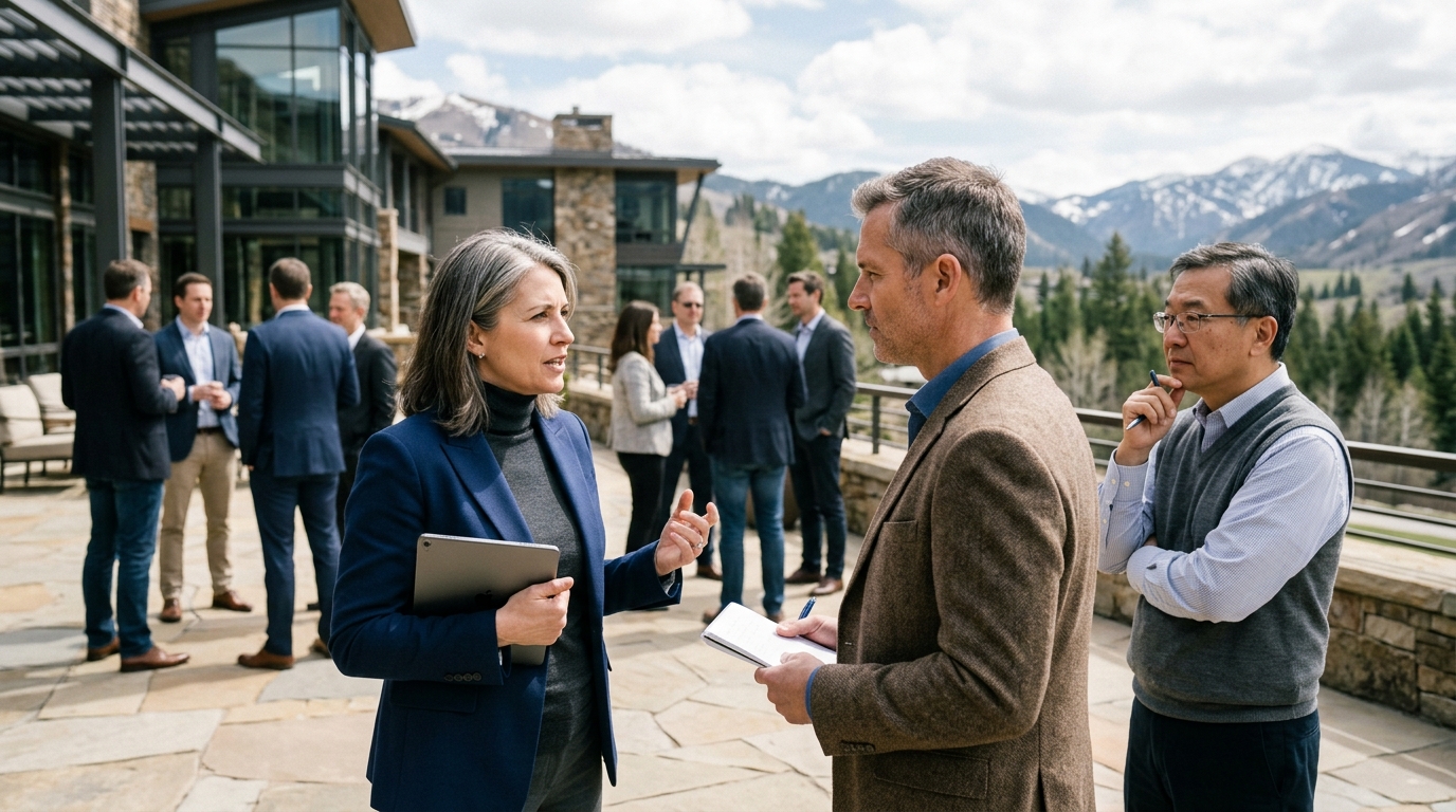Tech and media executives at Sun Valley 2026 discussing Artificial Intelligence.