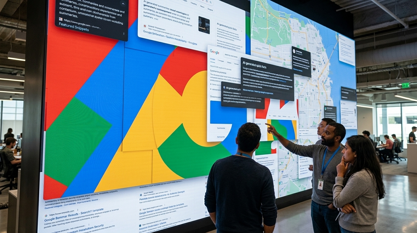 Διεπαφή αναζήτησης Google με περιλήψεις AI Overviews στην κορυφή.