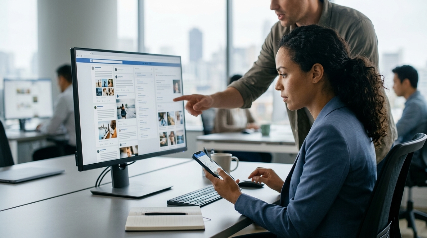 Διεπαφή αναζήτησης Facebook με το νέο AI Mode της Meta για ανάλυση αναρτήσεων.