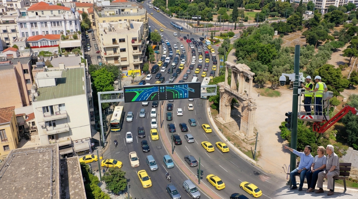 AI cameras for traffic management and incident detection in Attica, Greece.