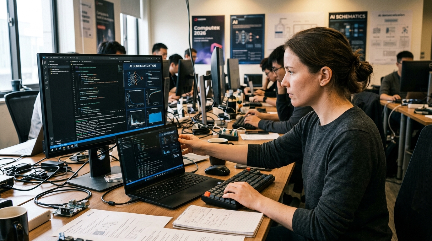 Σύγχρονα AI laptops στην έκθεση Computex 2026 που αναδεικνύουν την προσιτή τεχνητή νοημοσύνη.