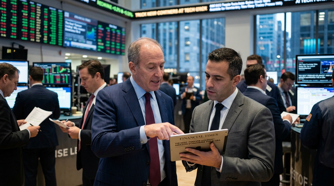 Ο Warren Buffett και το λογότυπο της Amazon για επενδύσεις στην AI.