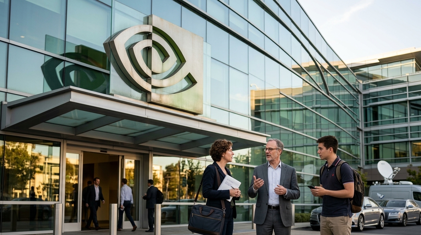 Το λογότυπο της Nvidia σε ψηφιακή οθόνη με χρηματιστηριακά δεδομένα τεχνητής νοημοσύνης.