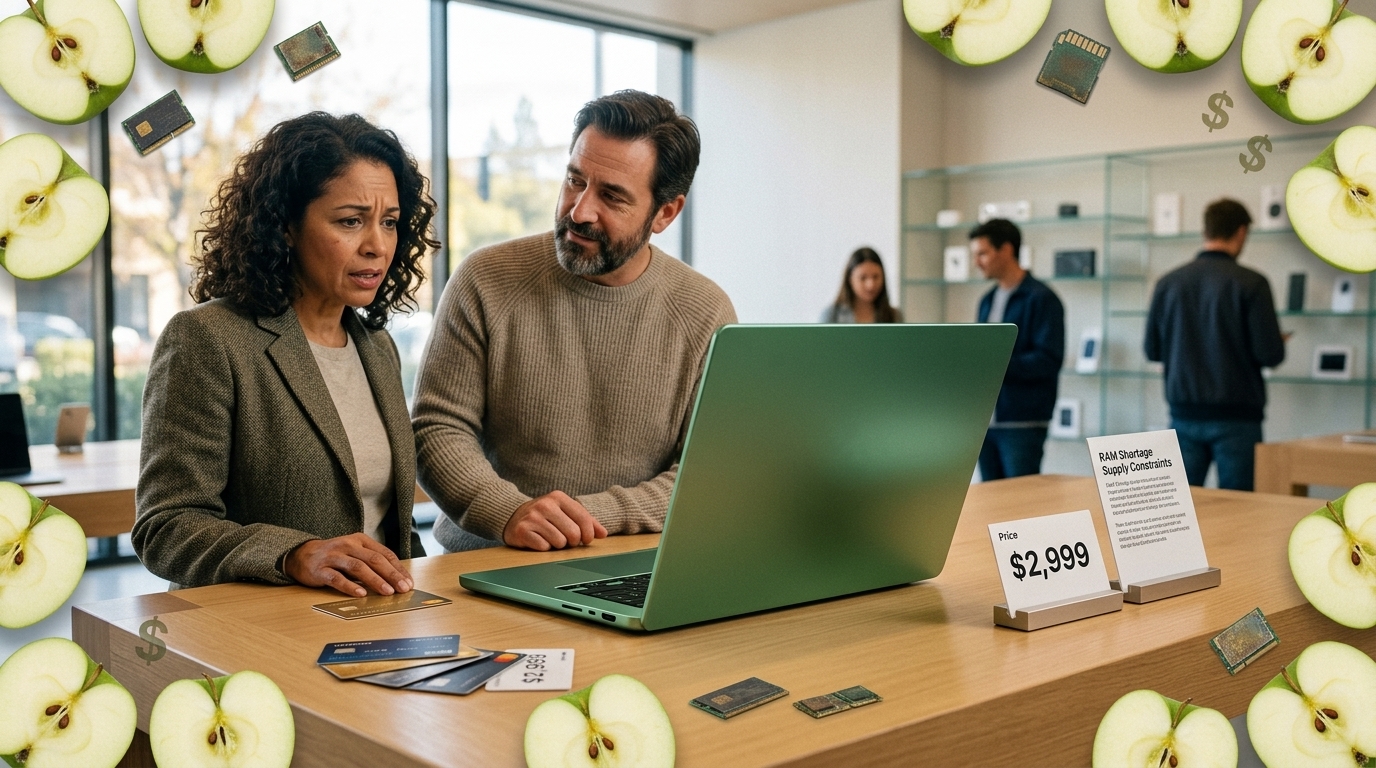 MacBook and iPad on a desk illustrating Apple price hikes due to RAM shortage.