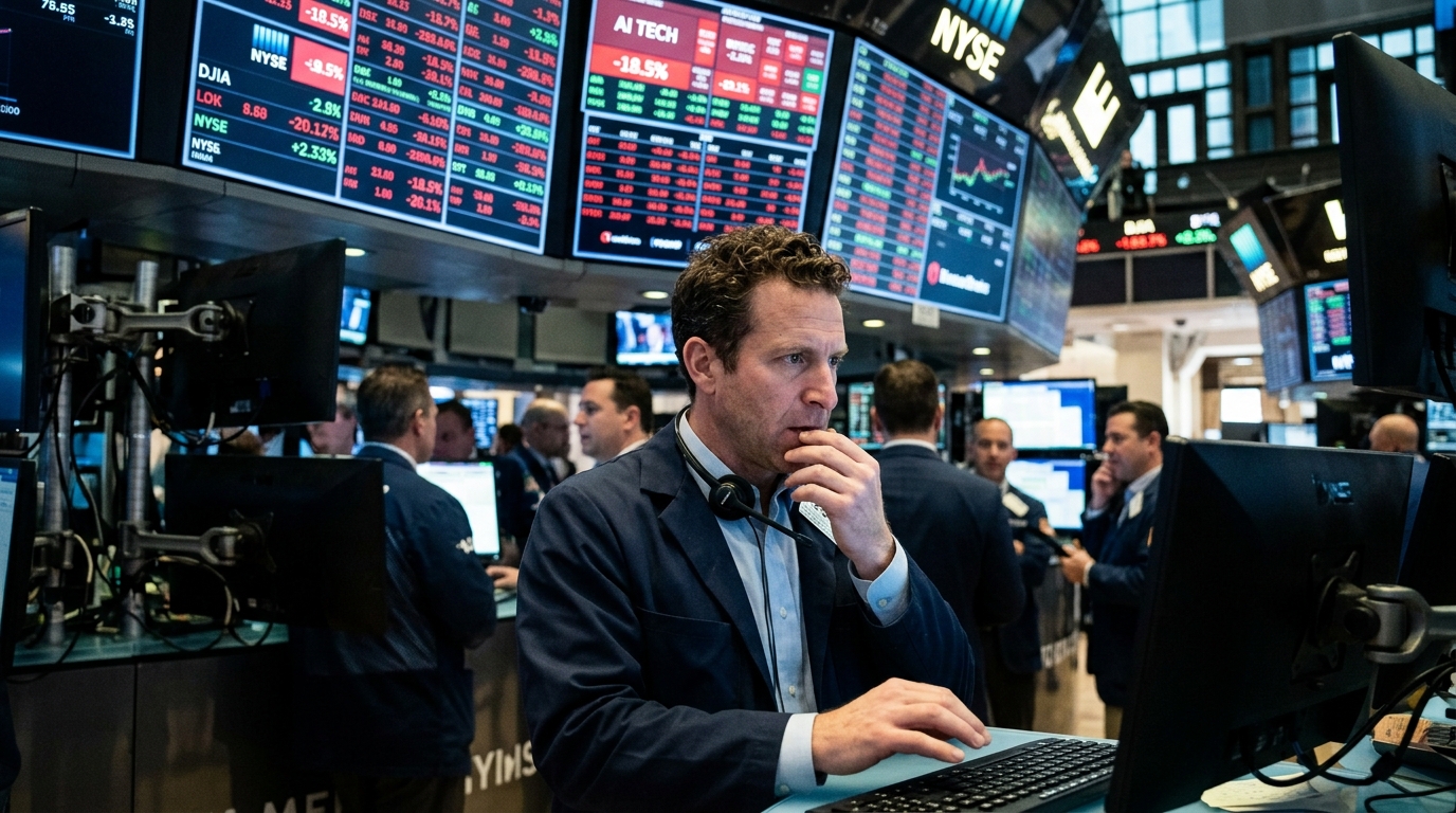 Stock market chart showing a 20% dip and recovery for leading AI stocks in 2026.