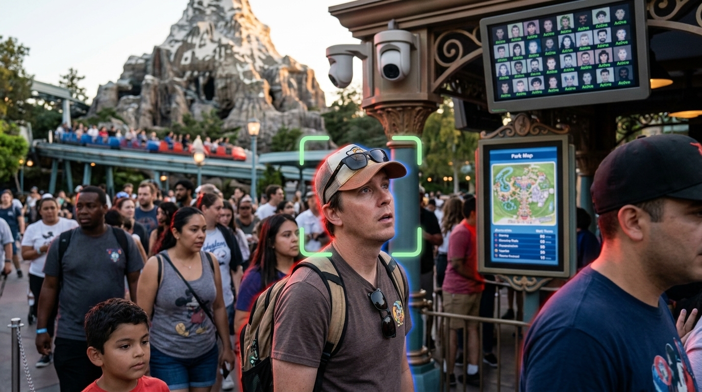Facial recognition system at Disneyland park entrance.