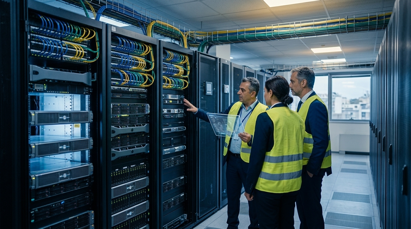 Symbolic representation of the EU AI Act and digital governance challenges in Greece.