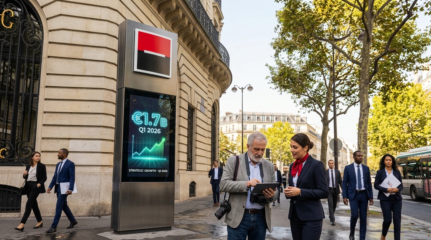 Το λογότυπο της Societe Generale σε κτίριο γραφείων στο Παρίσι.