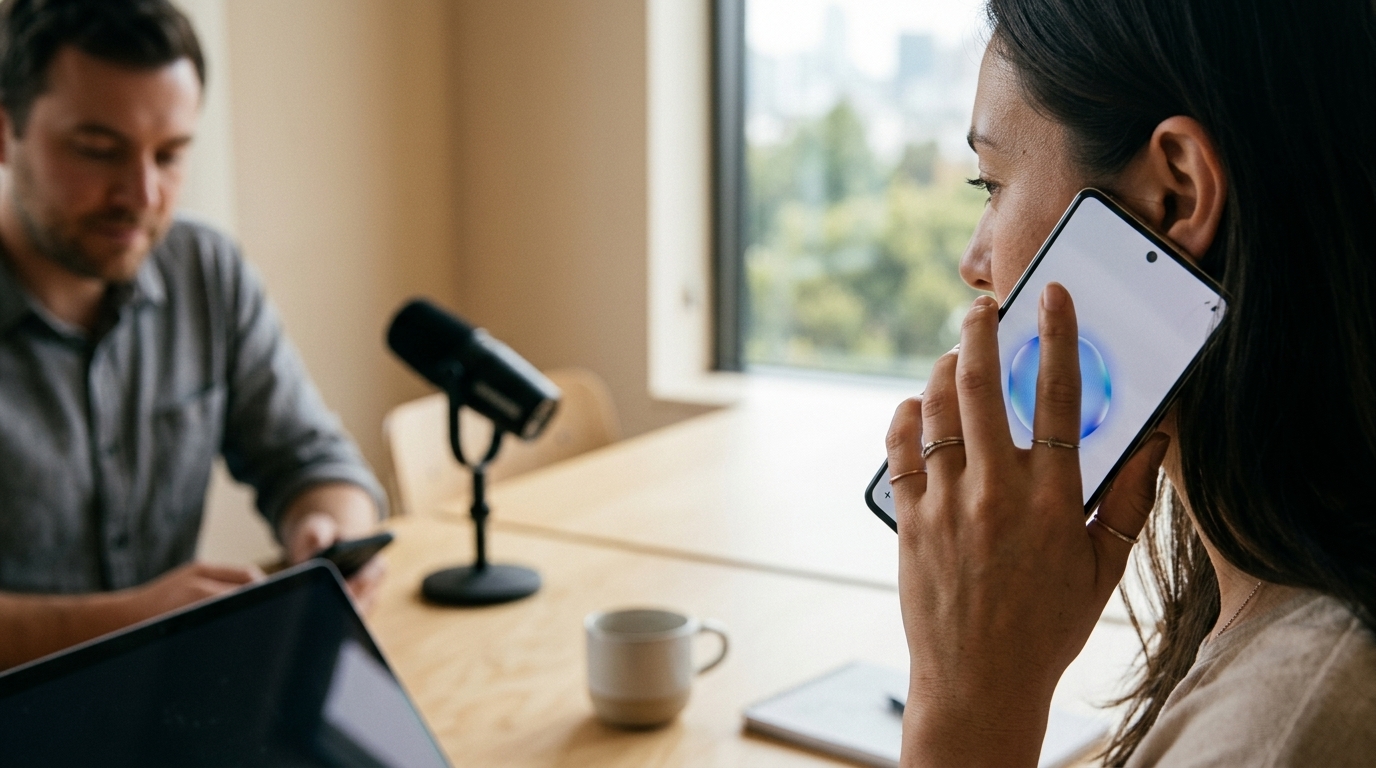 User interacting with OpenAI's ChatGPT Voice interface on a smartphone.