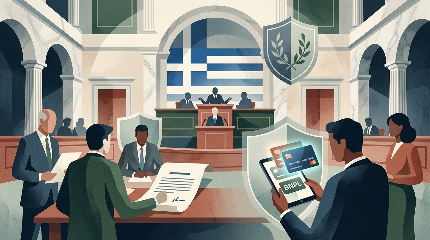 Infographic showing new consumer protection rules for loans and BNPL in Greece.