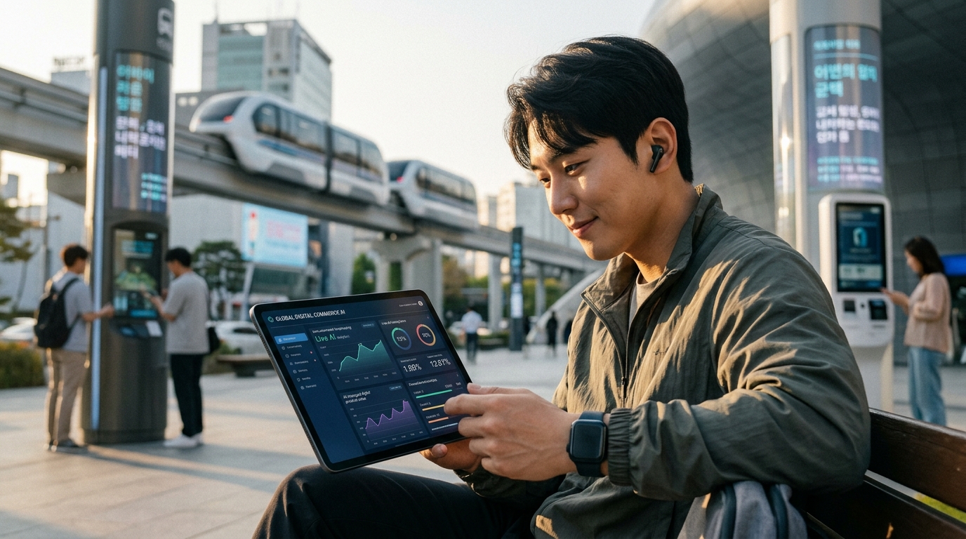 Young professional using artificial intelligence for passive income on a laptop.