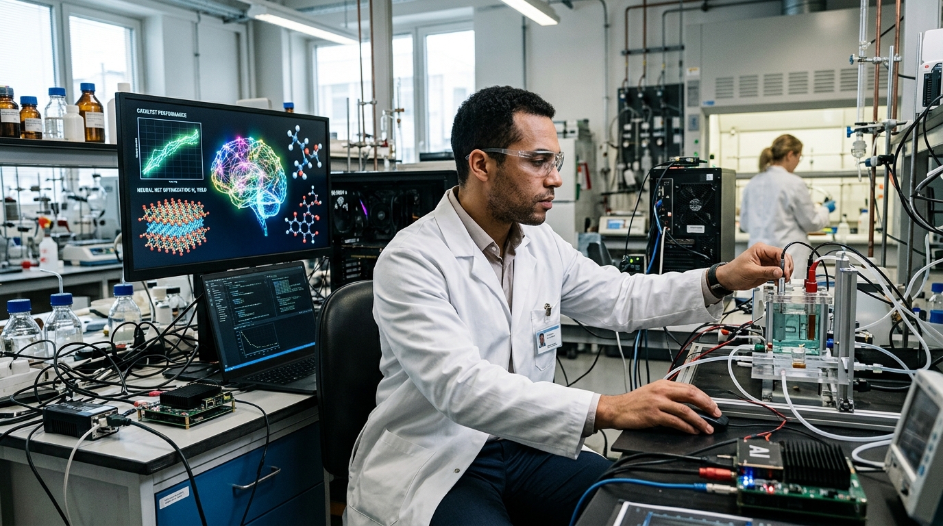 3D visualization of green hydrogen catalysts discovered via machine learning algorithms.