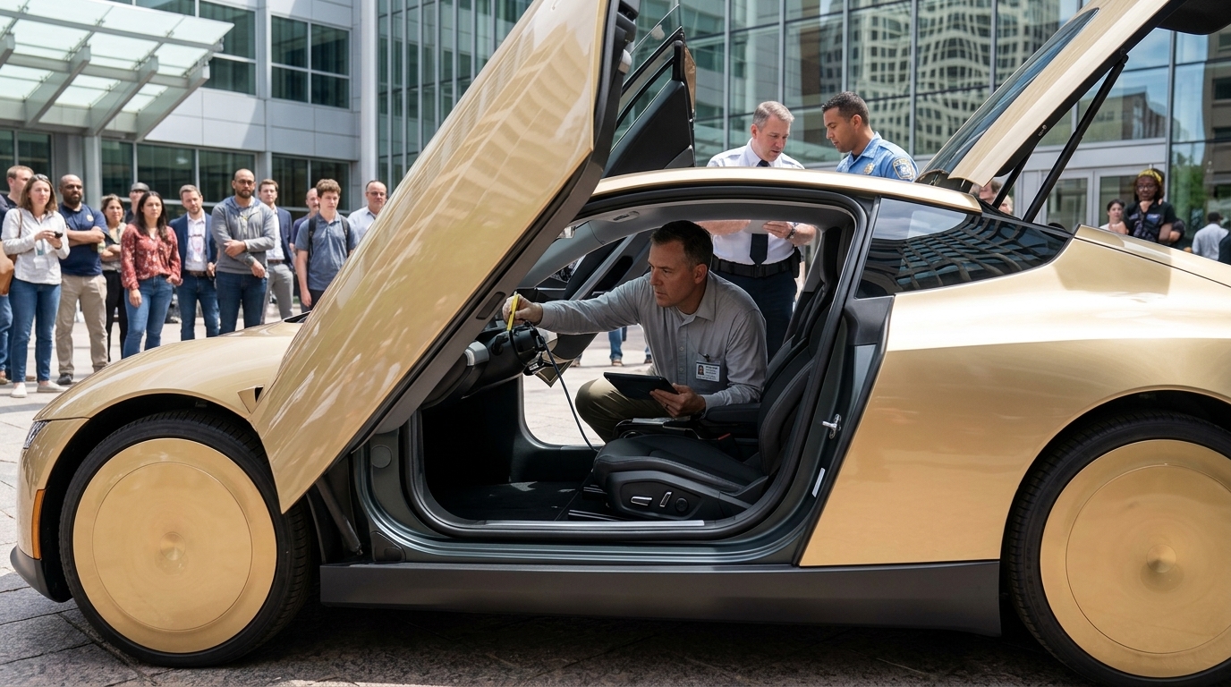 A Tesla Cybercab without a steering wheel during an NHTSA safety probe.